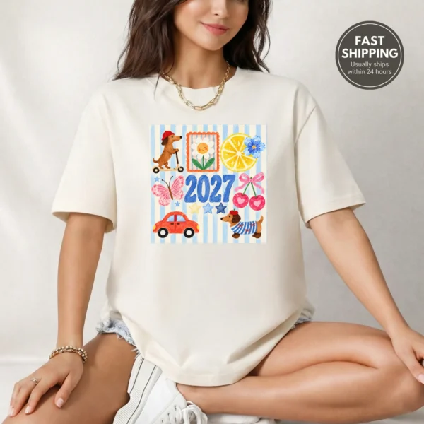 New Year's Large Blue Numerals Multi Style Apparel 2027 Shirt — alternate product mockup large blue 2027 numerals multi-style apparel t-shirt product photo