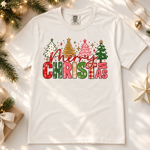 large merry new year's lettering multi-style apparel t-shirt