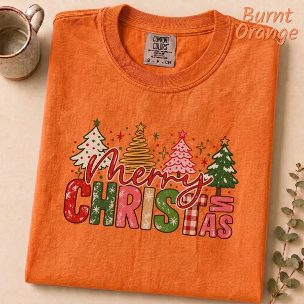 New Year's Large Lettering Multi Style Apparel Merry Christmas Shirt — alternate product mockup large merry new year's lettering multi-style apparel t-shirt front view
