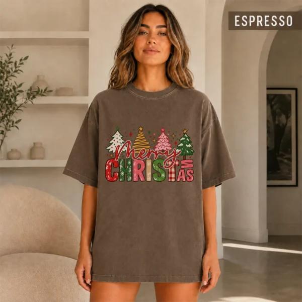 New Year's Large Lettering Multi Style Apparel Merry Christmas Shirt — alternate product mockup large merry new year's lettering multi-style apparel t-shirt color options
