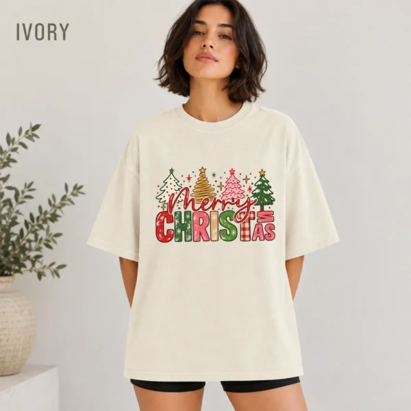 New Year's Large Lettering Multi Style Apparel Merry Christmas Shirt — alternate product mockup large merry new year's lettering multi-style apparel t-shirt color options
