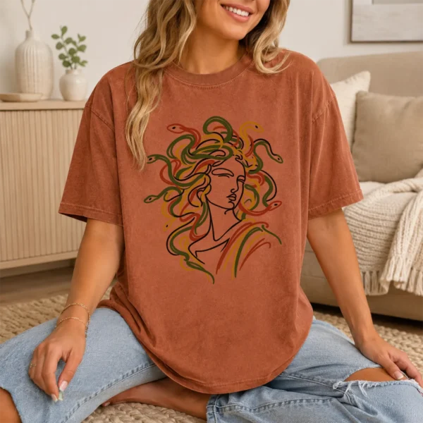 Medusa Line Art Shirt, Sweatshirt & Hoodie — lifestyle mockup medusa shirt t-shirt lifestyle scene