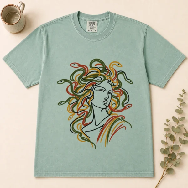 Medusa Line Art Shirt, Sweatshirt & Hoodie — alternate product mockup medusa shirt t-shirt flat lay view