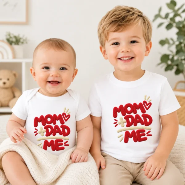 Mom Dad Me Family Chenille Look Baby Bodysuit & Toddler Clothing — baby bodysuit mockup mom dad me baby bodysuit product photo
