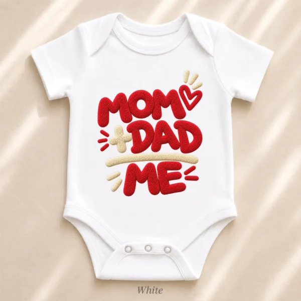 Mom Dad Me Family Chenille Look Baby Bodysuit & Toddler Clothing — alternate product mockup mom dad me baby bodysuit styled product photo