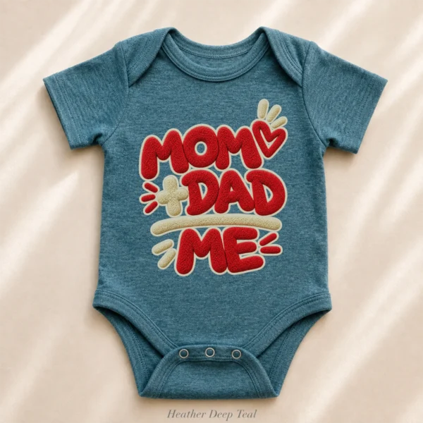Mom Dad Me Family Chenille Look Baby Bodysuit & Toddler Clothing — alternate product mockup mom dad me baby bodysuit alternate angle
