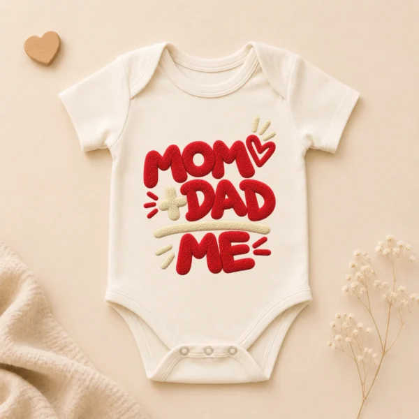 Mom Dad Me Family Chenille Look Baby Bodysuit & Toddler Clothing — alternate product mockup mom dad me baby bodysuit front view