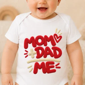 mom dad me baby bodysuit close-up detail