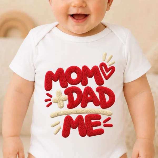 mom dad me baby bodysuit close-up detail