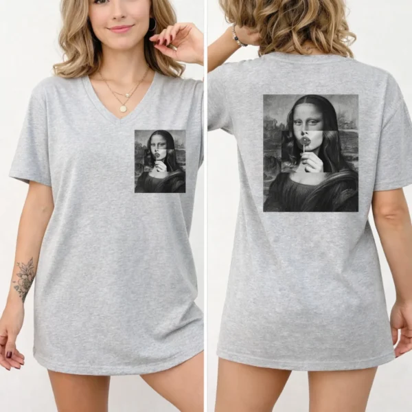 Mona Lisa Lollipop Shirt, Sweatshirt & Hoodie — pocket detail mona lisa lollipop shirt t-shirt close-up detail