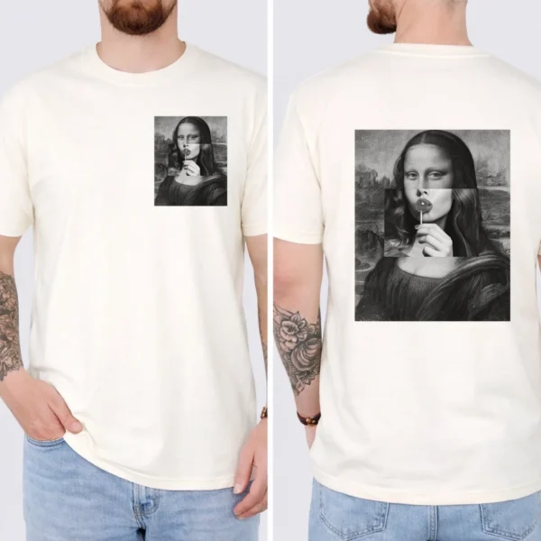 Mona Lisa Lollipop Shirt, Sweatshirt & Hoodie — pocket detail mona lisa lollipop shirt t-shirt close-up detail