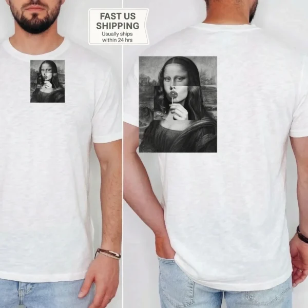 Mona Lisa Lollipop Shirt, Sweatshirt & Hoodie — pocket detail mona lisa lollipop shirt t-shirt close-up detail