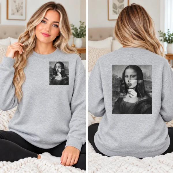 Mona Lisa Lollipop Shirt, Sweatshirt & Hoodie — alternate product mockup mona lisa lollipop shirt t-shirt lifestyle scene