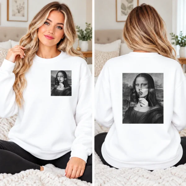 Mona Lisa Lollipop Shirt, Sweatshirt & Hoodie — alternate product mockup mona lisa lollipop shirt t-shirt alternate angle
