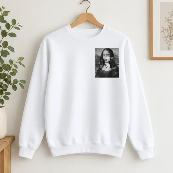 Mona Lisa Lollipop Shirt, Sweatshirt & Hoodie — pocket detail mona lisa lollipop shirt t-shirt close-up detail