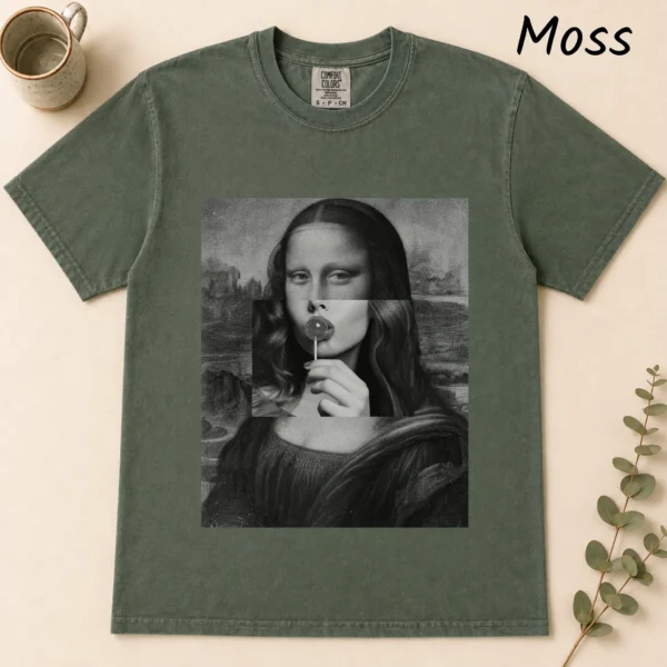 Mona Lisa Lollipop Collage Shirt, Sweatshirt & Hoodie — alternate product mockup mona lisa shirt t-shirt flat lay view