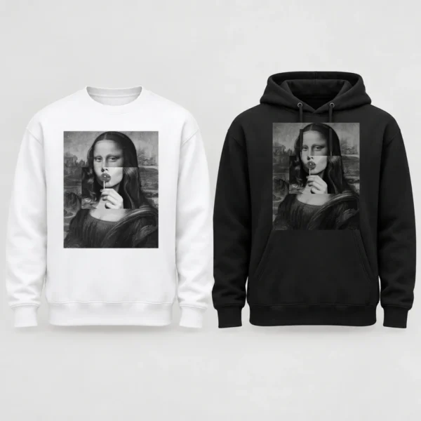 Mona Lisa Lollipop Collage Shirt, Sweatshirt & Hoodie — alternate product mockup mona lisa shirt t-shirt styled product photo