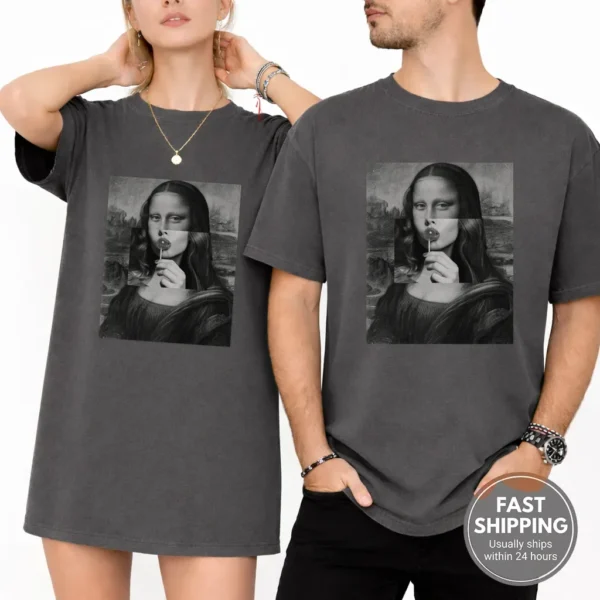 Mona Lisa Lollipop Shirt, Sweatshirt & Hoodie — alternate product mockup mona lisa shirt t-shirt product photo