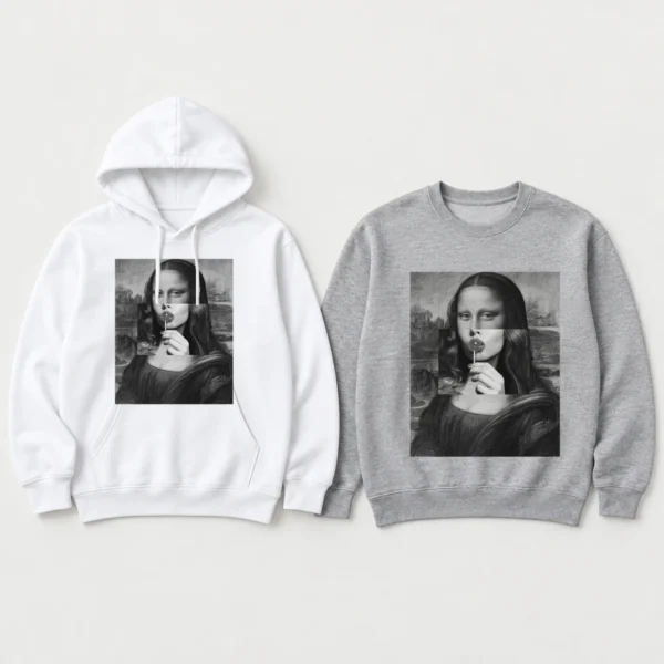 Mona Lisa Lollipop Shirt, Sweatshirt & Hoodie — alternate product mockup mona lisa shirt t-shirt styled product photo