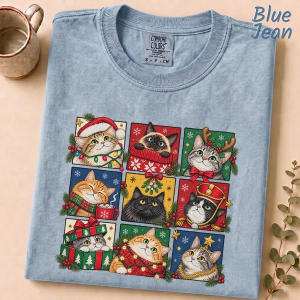 New Year's Cat Shirt, Nine Festive Cat Portraits — alternate product mockup new year's cat shirt t-shirt product photo