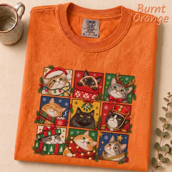 New Year's Cat Shirt, Nine Festive Cat Portraits — alternate product mockup new year's cat shirt t-shirt front view