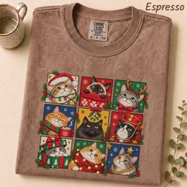 New Year's Cat Shirt, Nine Festive Cat Portraits — alternate product mockup new year's cat shirt t-shirt lifestyle scene
