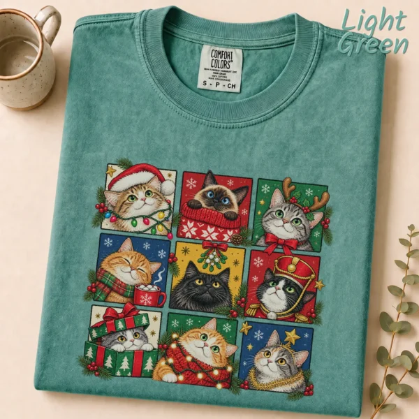 New Year's Cat Shirt, Nine Festive Cat Portraits — alternate product mockup new year's cat shirt t-shirt product photo