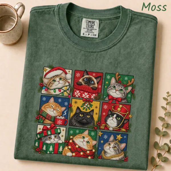 New Year's Cat Shirt, Nine Festive Cat Portraits — alternate product mockup new year's cat shirt t-shirt product photo
