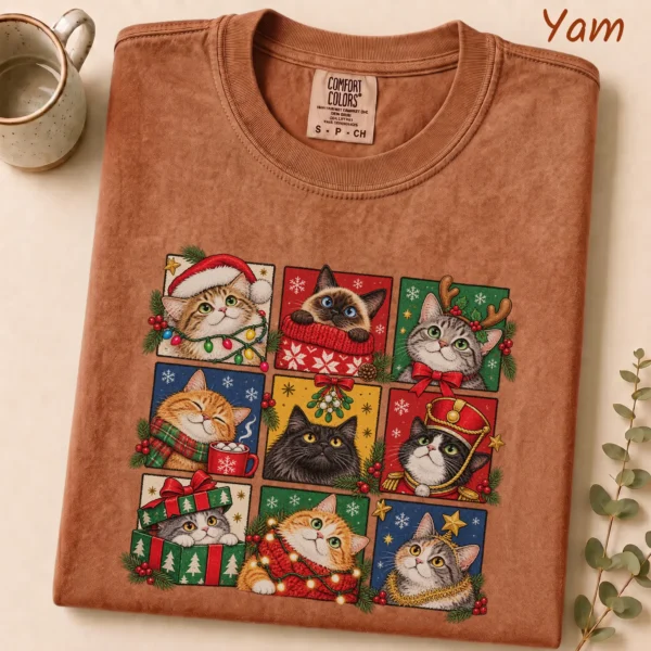 New Year's Cat Shirt, Nine Festive Cat Portraits — alternate product mockup new year's cat shirt t-shirt product detail