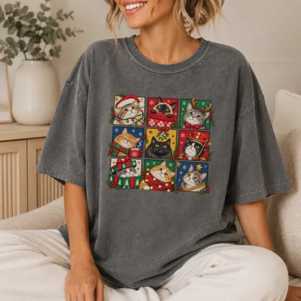 New Year's Cat Shirt, Nine Festive Cat Portraits — lifestyle mockup new year's cat shirt t-shirt lifestyle scene