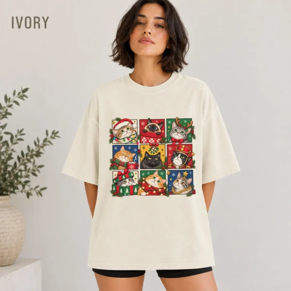 New Year's Cat Shirt, Nine Festive Cat Portraits — alternate product mockup new year's cat shirt t-shirt color options