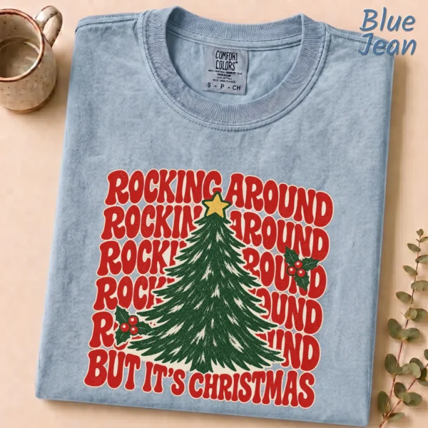 New Year's Tree Shirt, Rockin Around — alternate product mockup new year's tree shirt t-shirt lifestyle scene