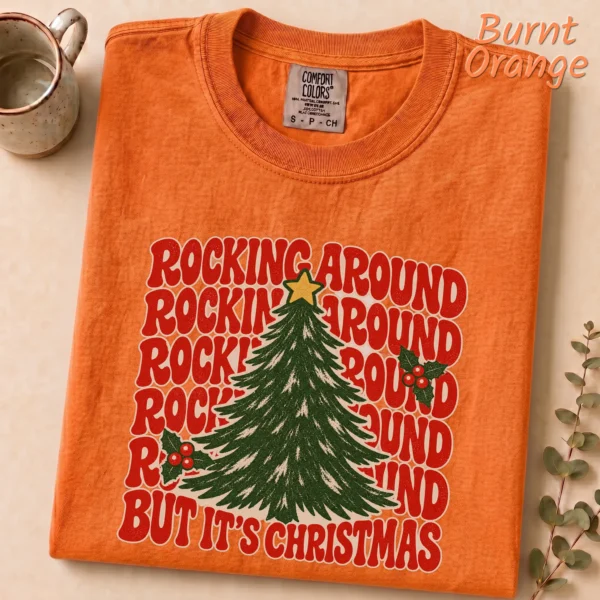 New Year's Tree Shirt, Rockin Around — alternate product mockup new year's tree shirt t-shirt product photo