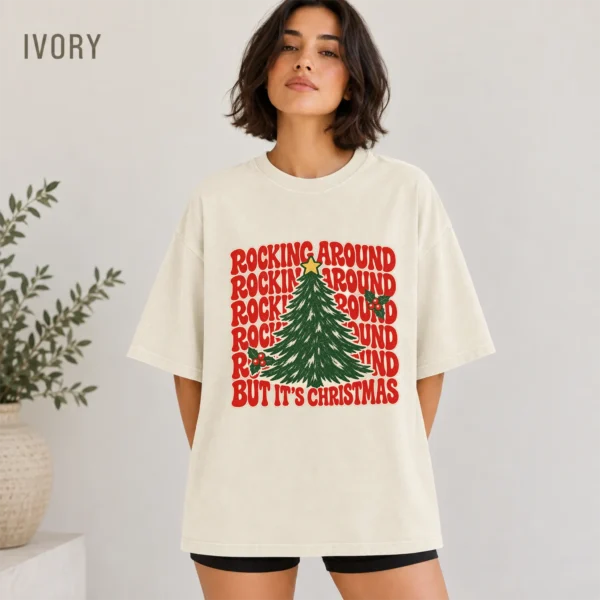 New Year's Tree Shirt, Rockin Around — alternate product mockup new year's tree shirt t-shirt color options