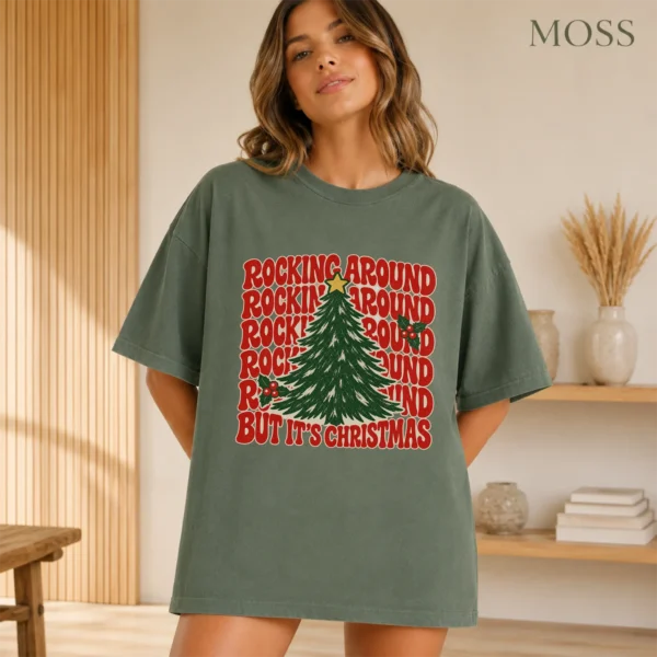New Year's Tree Shirt, Rockin Around — alternate product mockup new year's tree shirt t-shirt color options