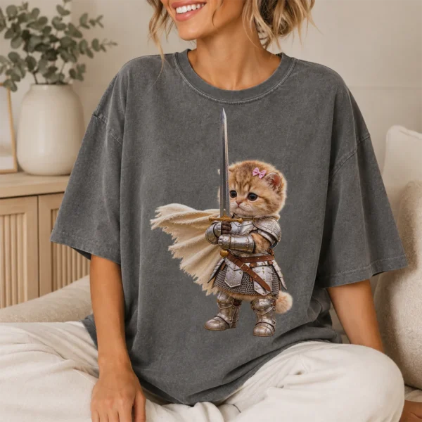 Orange Tabby Kitten Knight Shirt — lifestyle mockup orange tabby kitten knight shirt t-shirt lifestyle scene