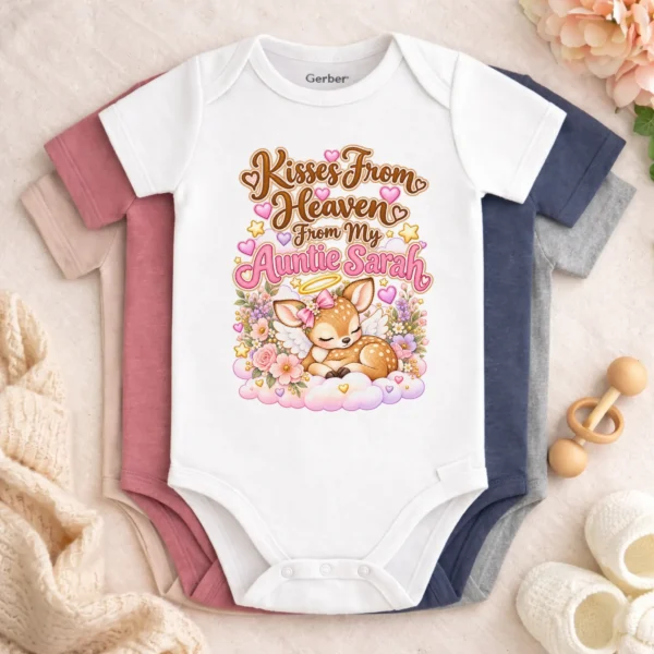 Personalized Auntie in Heaven Memorial Baby Bodysuit — baby bodysuit mockup personalized auntie in heaven memorial baby bodysuit color options
