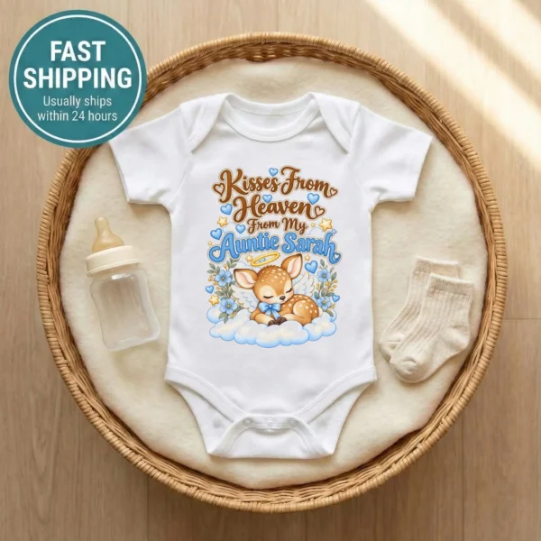 Personalized Auntie in Heaven Memorial Baby Bodysuit — baby bodysuit mockup personalized auntie in heaven memorial baby bodysuit mockup view