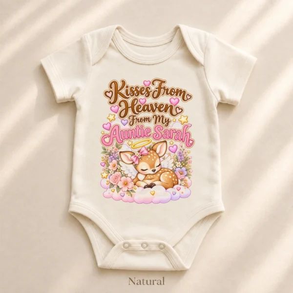 Personalized Auntie in Heaven Memorial Baby Bodysuit — alternate product mockup personalized auntie in heaven memorial baby bodysuit styled product photo