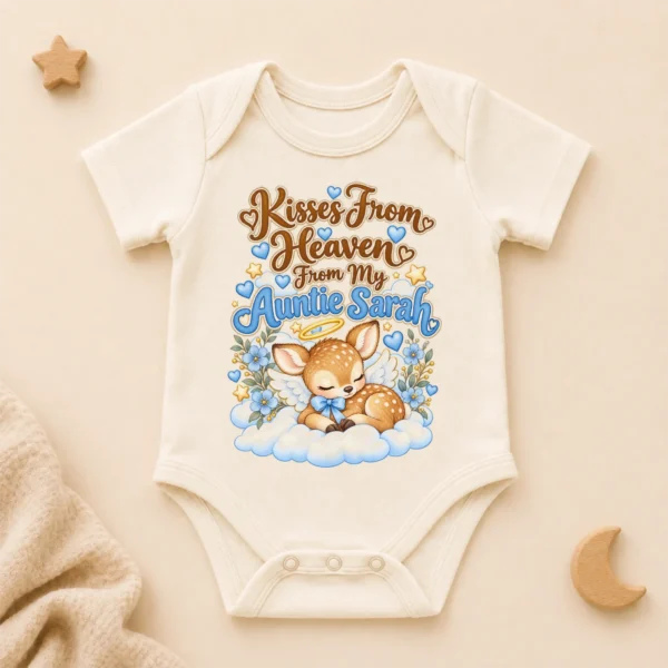 Personalized Auntie in Heaven Memorial Baby Bodysuit — alternate product mockup personalized auntie in heaven memorial baby bodysuit close-up detail