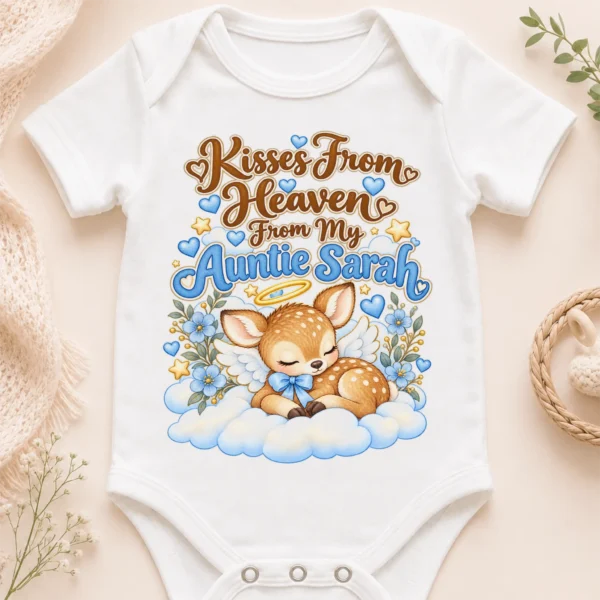 Personalized Auntie in Heaven Memorial Baby Bodysuit — baby bodysuit mockup personalized auntie in heaven memorial baby bodysuit close-up detail