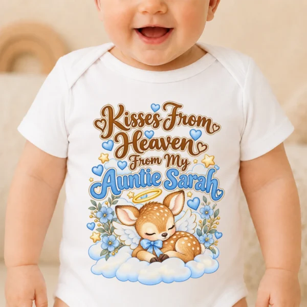 Personalized Auntie in Heaven Memorial Baby Bodysuit — baby bodysuit mockup personalized auntie in heaven memorial baby bodysuit close-up detail