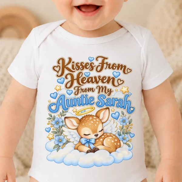 Personalized Auntie in Heaven Memorial Baby Bodysuit — baby bodysuit mockup personalized auntie in heaven memorial baby bodysuit close-up detail