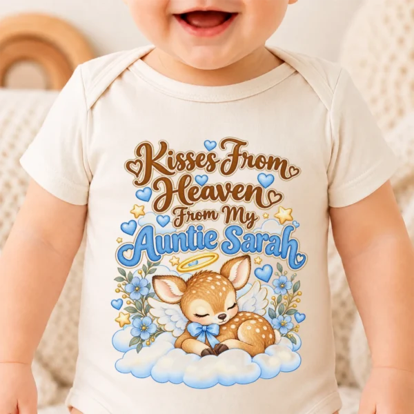 Personalized Auntie in Heaven Memorial Baby Bodysuit — baby bodysuit mockup personalized auntie in heaven memorial baby bodysuit close-up detail