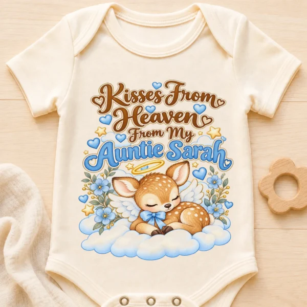 Personalized Auntie in Heaven Memorial Baby Bodysuit — baby bodysuit mockup personalized auntie in heaven memorial baby bodysuit close-up detail