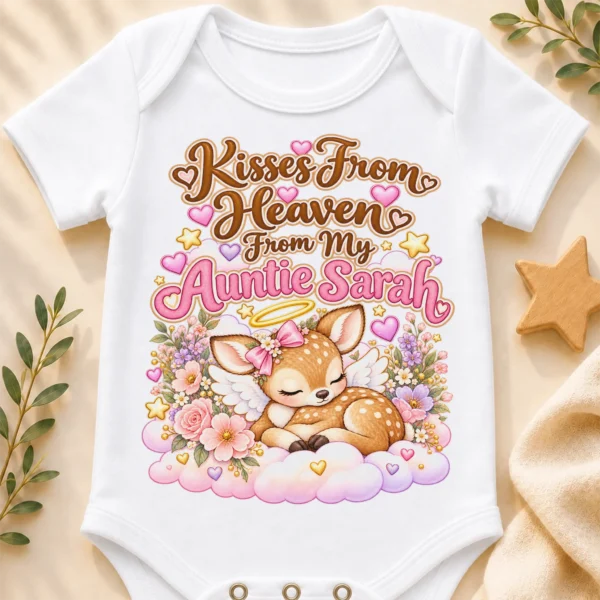 Personalized Auntie in Heaven Memorial Baby Bodysuit — baby bodysuit mockup personalized auntie in heaven memorial baby bodysuit close-up detail