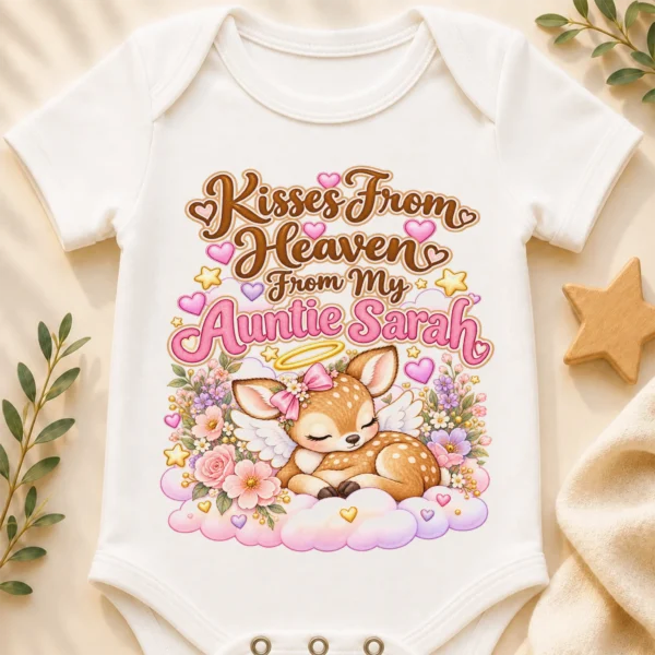 personalized auntie in heaven memorial baby bodysuit close-up detail
