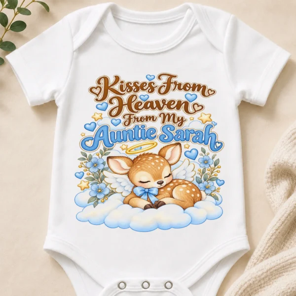 Personalized Auntie in Heaven Memorial Baby Bodysuit — baby bodysuit mockup personalized auntie in heaven memorial baby bodysuit close-up detail