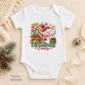 personalized baby first Christmas bodysuit with candy cane snowman baby bodysuit color options