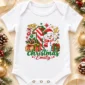 personalized baby first Christmas bodysuit with candy cane snowman baby bodysuit product photo